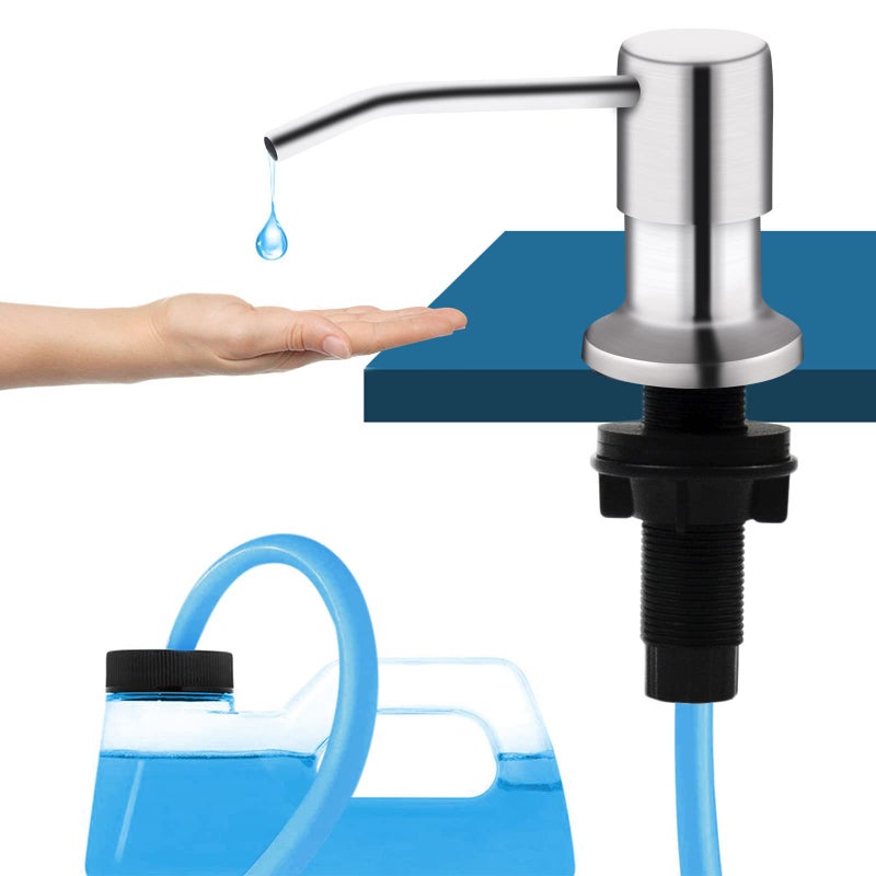 izolor Kitchen Sink Soap Dispenser, Brushed Nickel Countertop Soap Dispenser Pump, 47" Silicone Extension Tube Connect to The Soap Bottle Directly, Say Goodbye to Frequent Refills - Image 1